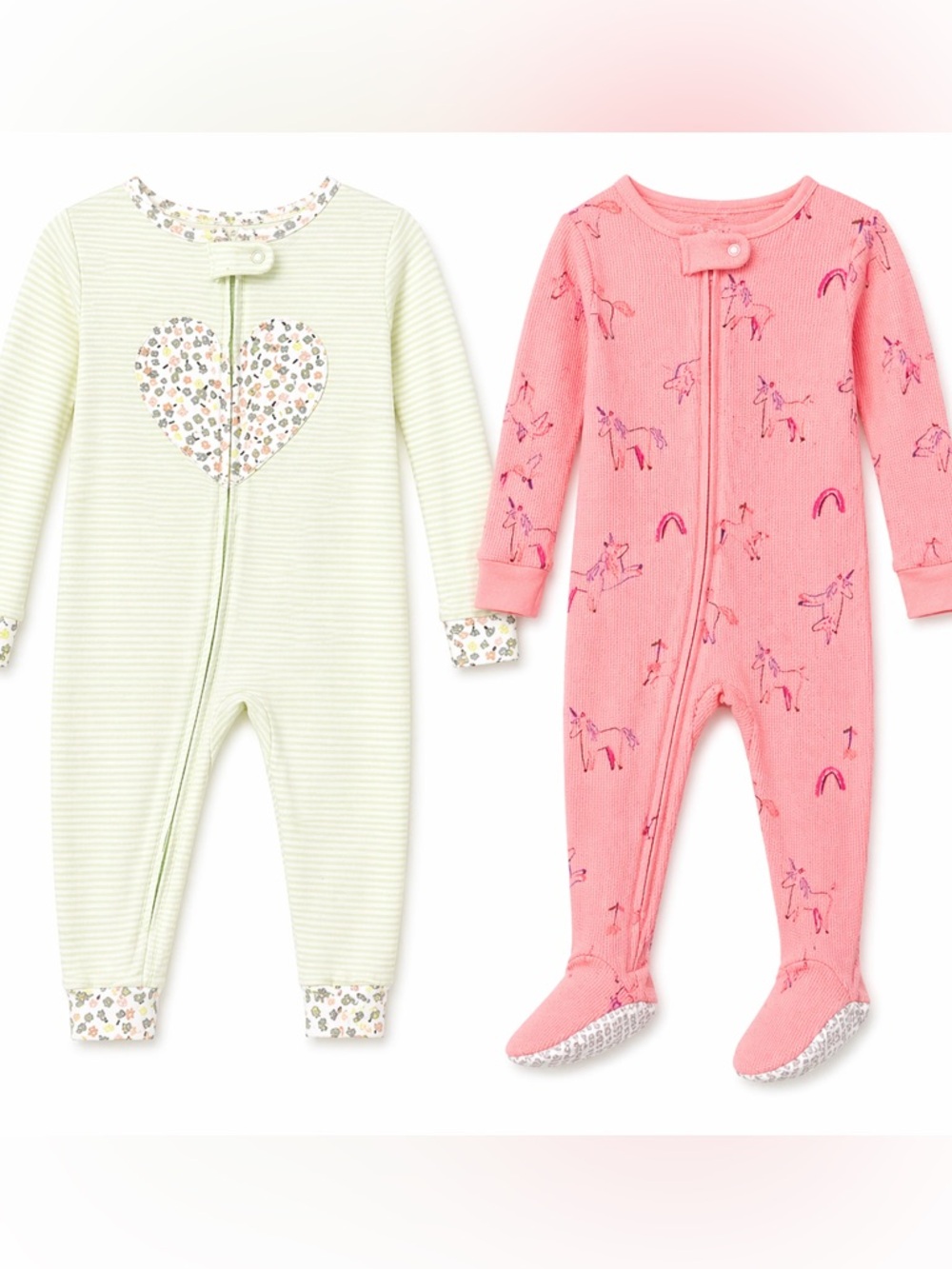 Carter’s Girls Pajama Bundle 3T Zip Sleeper Footie Unicorn‎ + Zip Romper No Feet
